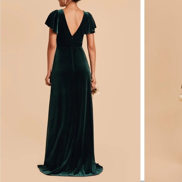 Birdy Grey Hannah Velvet Gown Dress Emerald Green Double V neck Flutter Sleeve - Picture 3 of 13